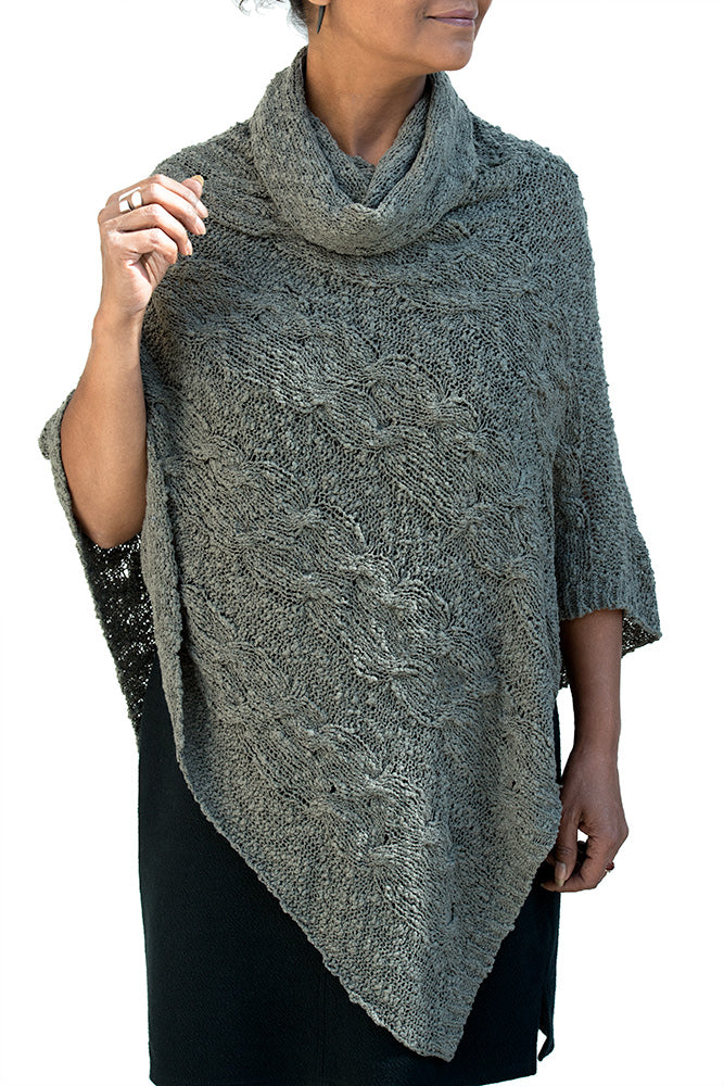 High Neck Cable Knit Poncho
